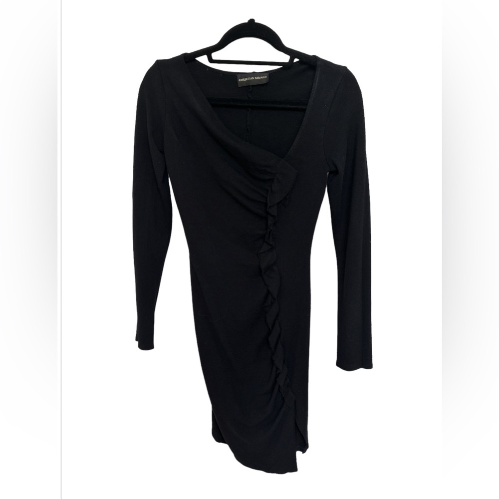 Christian Siriano black dress with single side ruffle